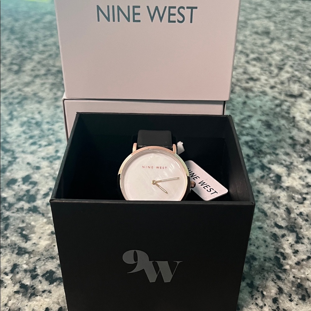 Nine West Black Strap Watch with Gold Trim